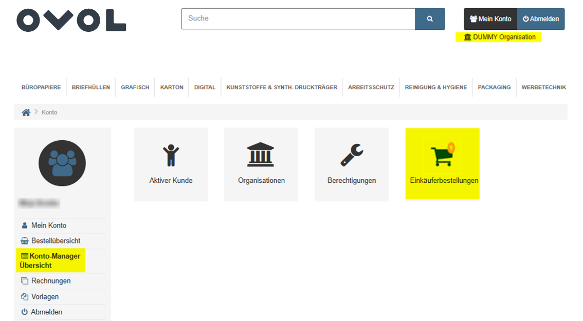 Webshop der OVOL Deutschland Gruppe - Einkäufer-Verwaltung als Kontomanager